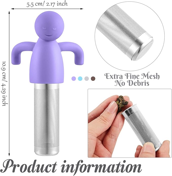Hicarer 4 Pieces Tea Infuser for Loose Tea Cute Fine Mesh Tea Strainer Stainless Steel Tea Filter Ball Tea Diffuser Steeper for Teacups Teapots (Gray,Blue,Dark Brown,Purple)