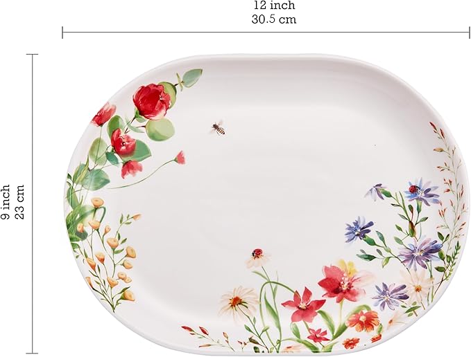 Bico Summer Provence 16 plus 12 inch Oval Platters Set, Set of 2, Microwave and Dishwasher Safe, for Serving Fish, Chicken, Turkey
