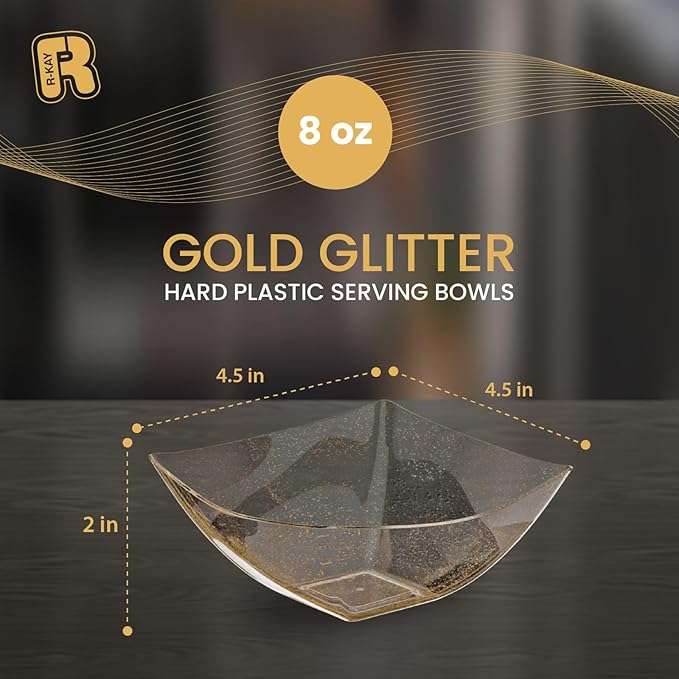 R-kay 6 Pack Gold Small Plastic Serving Bowls 8 oz - Gold Glitter Small Plastic Bowls for Parties, Premium For Weddings Catering And Birthday parties