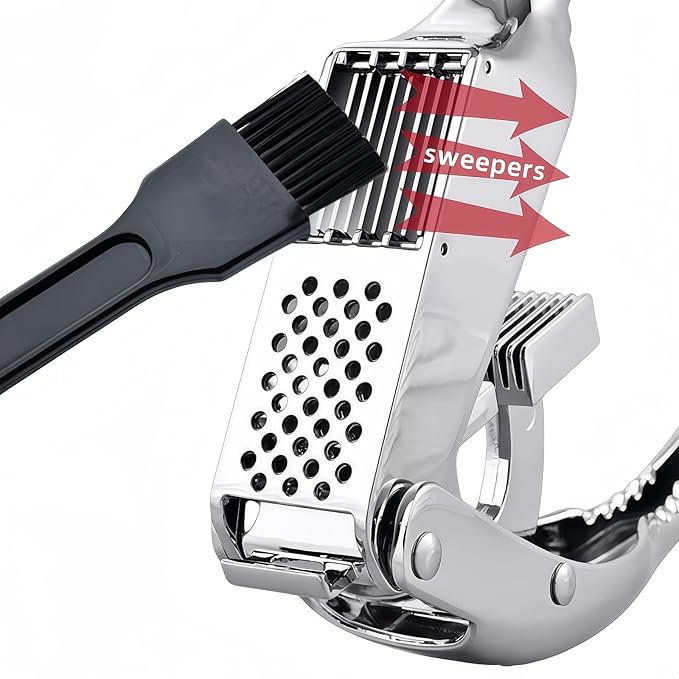 WUJIE Stainless Steel Garlic Press and Slicer - 2-in-1 Crusher and Mincer, Professional Kitchen Tool with Cleaning Brush for Garlic and Ginger