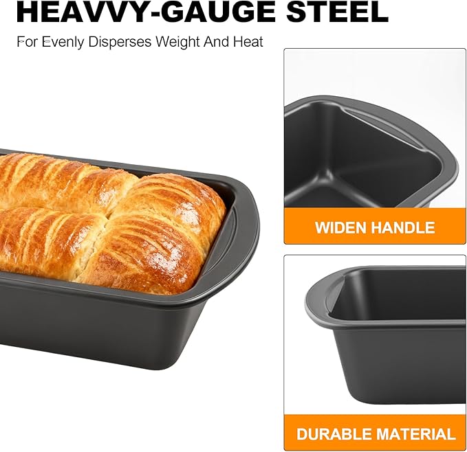 Non-Stick Loaf Pan with 50 Parchment Paper Liners, Premium Carbon Steel Bread Baking Mold for Homemade Bread, Toast, Pound Cake, Meatloaf, BPA Free, Dishwasher Safe, 10x5, 2-PACK