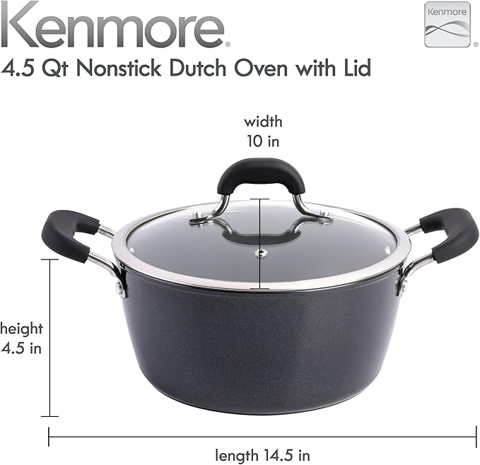 Kenmore Arlington 4.5 QT Aluminum Dutch Oven W/Lid- Black Diamond