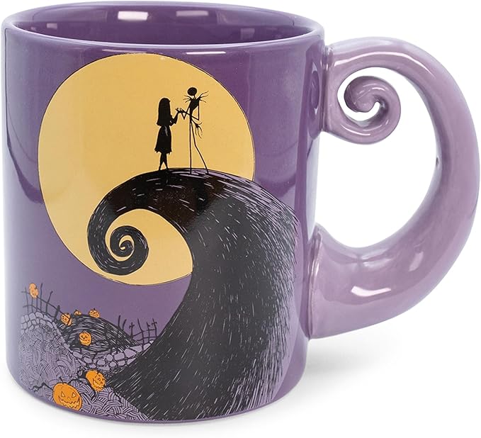 Nightmare Before Christmas Disney The Jack & Sally Spiral Handle Ceramic Mug | BPA-Free Large Coffee Cup For Beverages, Home & Kitchen Essentials | Halloween Gifts and Collectibles | Holds 20 Ounces