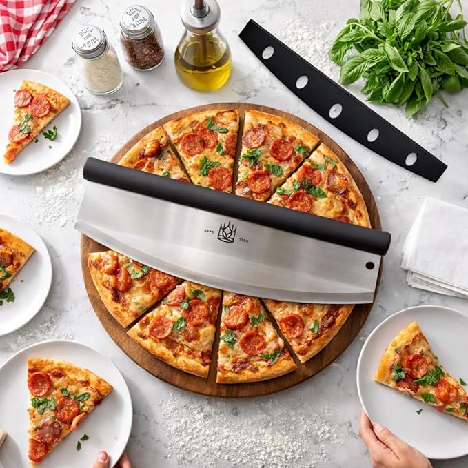 King Arthur Baking Company Pizza Rocker Cutter, Stainless Steel Blade, Comfort Handle With Blade Guard, For Straight Pizza Slices