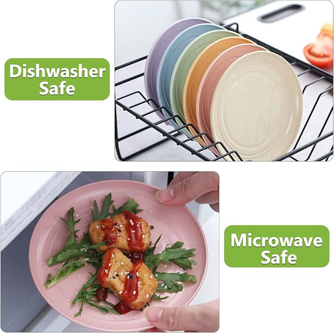 Mfacoy 6 Pack Unbreakable Dinner Plates, 10 Inch Wheat Straw, Reusable Deep Plastic, Lightweight for Camping/Kitchen, Dishwasher & Microwave Safe, Kids-Toddler & Adult
