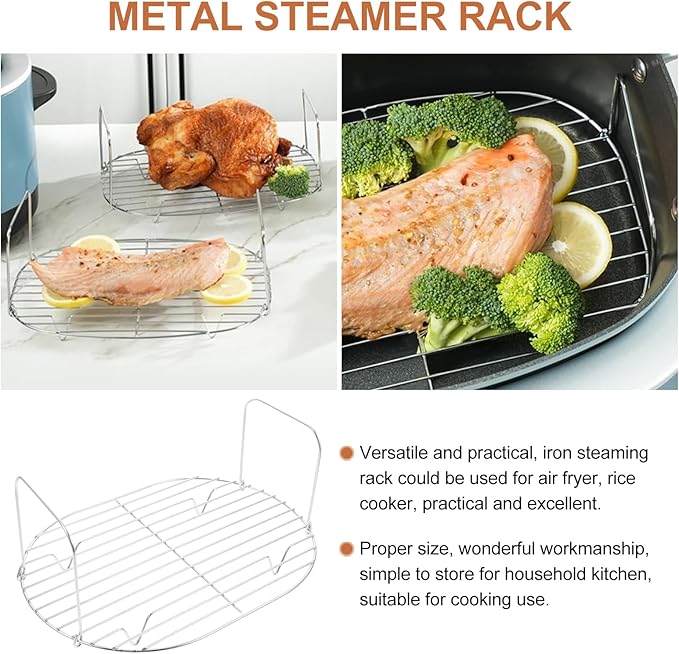 BESTOYARD Steamer Rack with Handle 11.02X7.87X5.11 Inch Stainless Steel Cooking Steaming Rack for Slow Cooker Air Fryer Roasting Cooling Kitchen Use