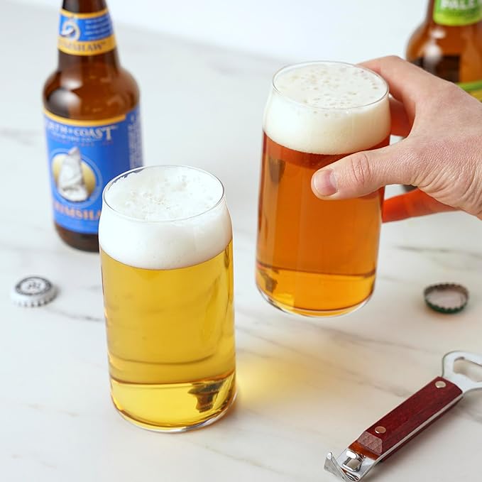 True Beer Can Glasses, Clear Tumblers, Superior Cocktail, Water, Juice, Iced Coffee, Soda, Beverage Drinking Glass, Kitchen Glassware Sets, Drinkware, Home Bar, 16 oz Set of 4