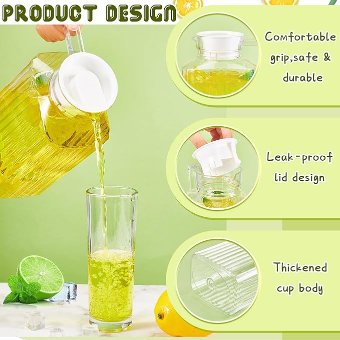 Panitay 4 Pcs 51 Ounces Plastic Pitcher with Lid Clear Acrylic Refrigerator Safe Pitcher Shatter Proof Juice Containers with Lids for Water Milk Sangria Lemonade Cold Drinks