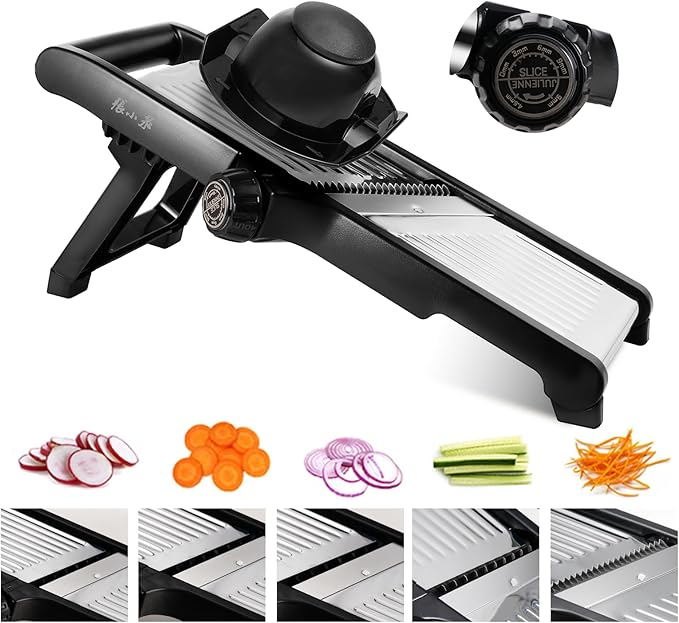 Adjustable Mandoline Slicer for Kitchen - Stainless Steel Vegetable Slicer Julienne Cutter with Ultra Sharp Blades 5-in-1 Vegetable Shredder for Onion, Potato Chip, French Fry