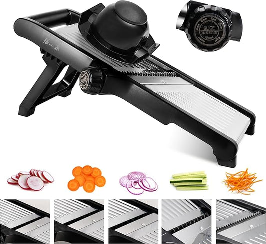 Adjustable Mandoline Slicer for Kitchen - Stainless Steel Vegetable Slicer Julienne Cutter with Ultra Sharp Blades 5-in-1 Vegetable Shredder for Onion, Potato Chip, French Fry
