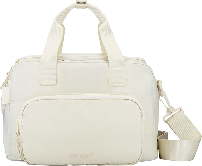 Bentgo Insulated Lunch Bag – Extra-Large Capacity Adult Lunch Bag with Shoulder Strap and External Storage Compartment, Durable, Lightweight, Ideal for Work, School, & Meals On the Go (Bone)