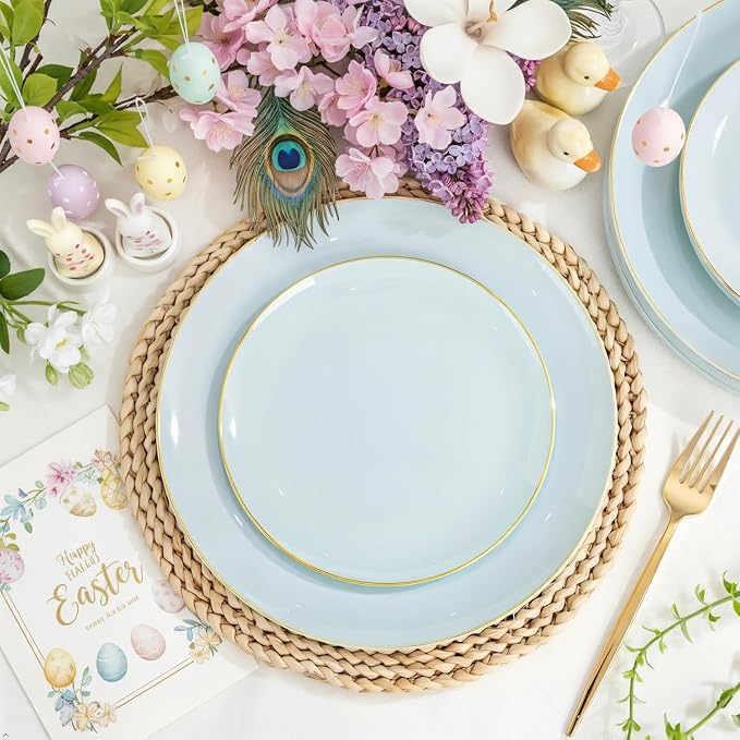 PULOTE 100PCS Sage Green Plastic Plates - Disposable Sage Green Include 50 Dinner / 50 Dessert Plates for Party, Wedding&Easter