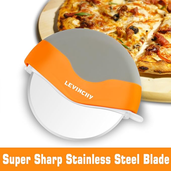 Pizza Cutter Wheel, Detachable Slicer Easy to Clean, Pizza Slicer, Premium Spuer Sharp Stainless Steel, with Protective Blade Guard, Large Size, Orange
