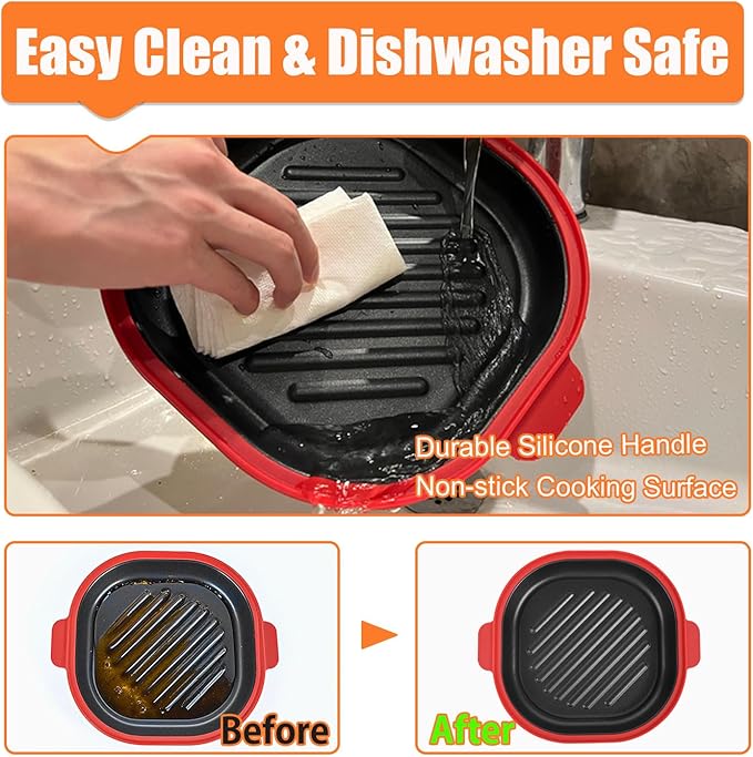 Microwave Grill Pan with Cover, Microwave Cookware Multi-Use for Grilling, Frying, Browning and Crisping, Microwave Bacon Cooker, Omelette Maker, Omelette Pan, Quesadilla Maker, Easy to Clean (Red)