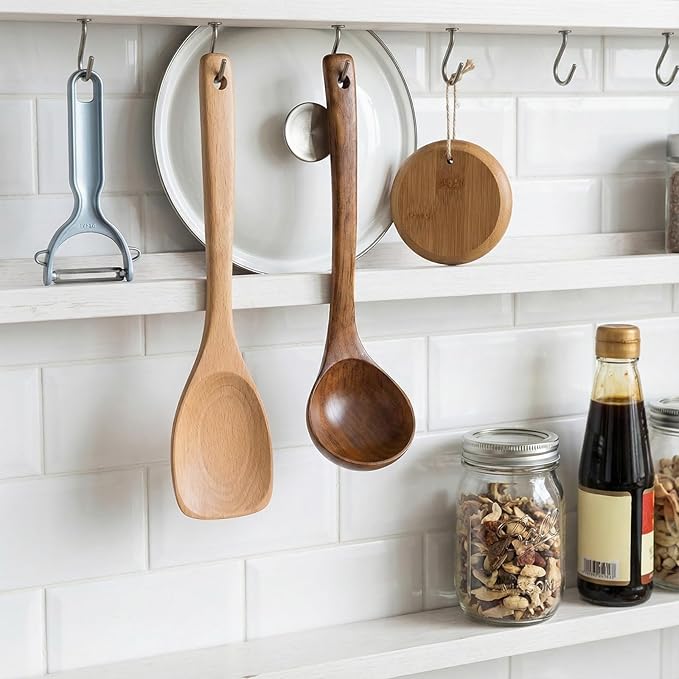 11" Wooden Ladle 2 fl oz Natural Wood Serving Spoon Gravy Soup Ladle Long Handle Deep Scooper Server Utensil Large Kitchen Wooden Scoop for Cooking Serving