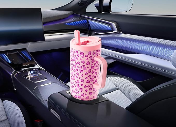 Meoky 40 oz Tumbler with Handle and Flip Straw, 100% Leakproof Tumbler with Lid and Straw, Stainless Steel Insulated Cup, Cupholder Friendly, Keeps Cold for 34 Hours (Love)