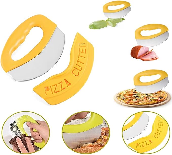 1 Pcs Pizza Cutter With Cover, Dought Scraper Pastry Pizza Tools, Sharp Food Pizzas Spatula Yellow Kitchen Accessories for Lattice Dough Food