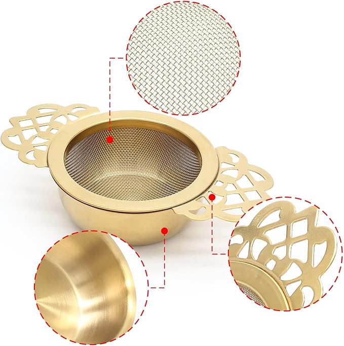 4 Pack Tea Strainer Bowl, Stainless Steel Loose Leaf Tea Filter for 2.5-4 Inch Cup Mouth, Gold