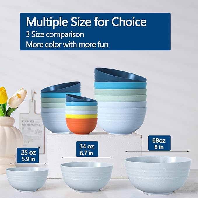 【6 Pcs】Unbreakable Mixing Bowls Unbreakable Salad Bowls, 68 Ounces Microwave and Dishwasher Safe BPA-Free Serving Bowls for Cereal,Salad,Soup,Ramen,Noodle,Oatmeal,Snack Apply to Kitchen,Freezer