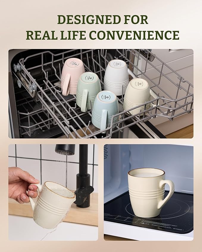 famiware Jupiter Coffee Mugs Set of 6, 13 oz Coffee Mug, Microwave and Dishwasher Safe, Coffee Cups with Handle for Coffee, Tea, Cocoa, Milk, Vanilla White