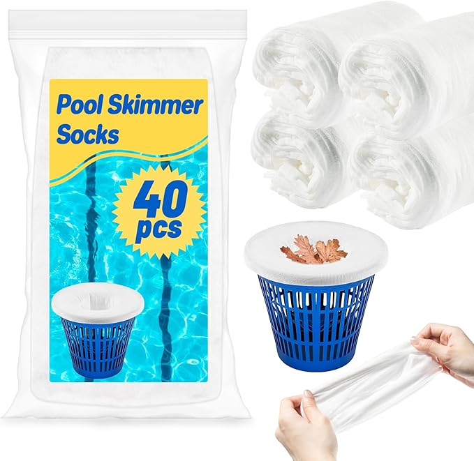 Sukh 40 Pack Pool Skimmer Socks - Pool Socks for Skimmer Basket, Traps Dog Hair, Sand, Pollen & Leaves, Protects Filter & Pump System, Universal Fit for Inground & Above Ground Pools, Pool Accessories