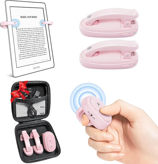 (2 Clips) Kindle Page Turner Remote Control,Finger Ring Rechargeable Pad Ereader Amazon Kindle Button Clicker,Kindle Scroller Paperwhite Scribe Oasis Android Tablets Reading Accessories Gifts