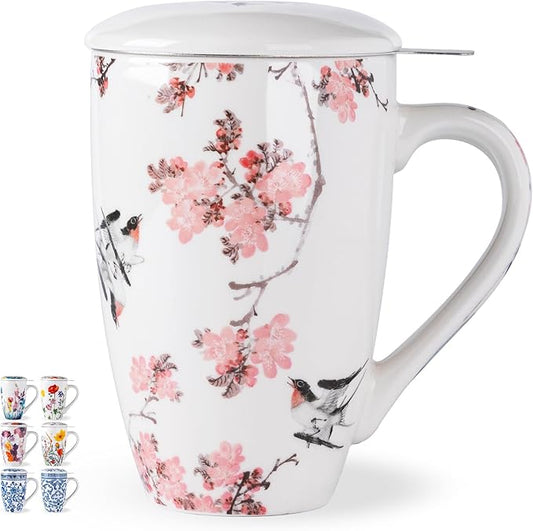 AmorArc Porcelain Tea Mug with Infuser and Lid – 18oz Loose Leaf Tea Cup with Handle, Gift for Tea Lovers (Men & Women)