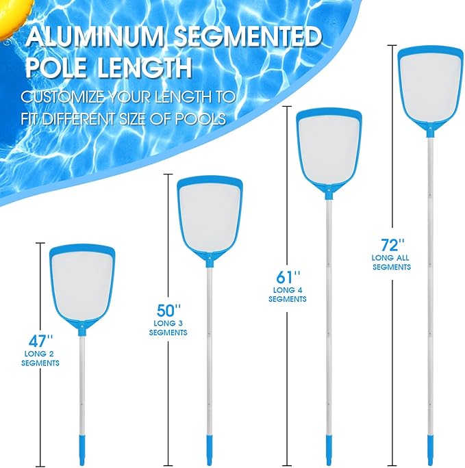 TidyMister Pool Leaf Skimmer Net Ultra Fine Mesh with Aluminum Poles 5 Sections 6 Feet Swimming Pool Cleaning Net Leaf Catcher for Above Ground Pools Inground Pools
