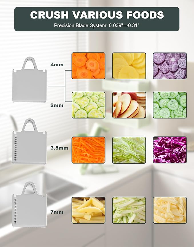 Eletronova Safe Mandoline Slicer for Kitchen, Vegetable Slicer for Kitchen，Kitchen Food Slicer, French Fry Cutter Julienne Dicer for Vegetables Grey (White & Green) (White & Light Gray)