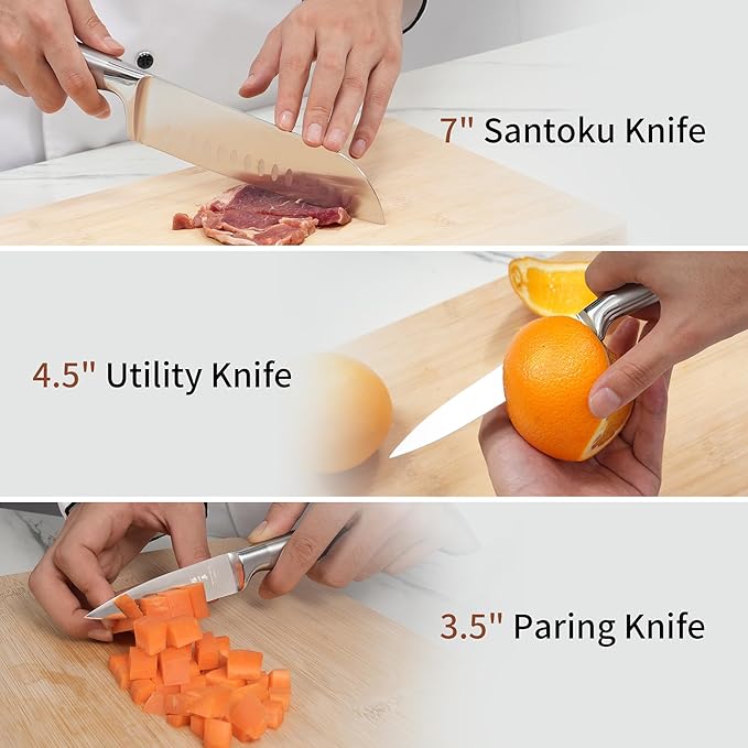 ZHANG XIAO QUAN Knife Set with White Block, High Carbon Stainless Steel Sharp Blades, Built-in Sharpener Kitchen Knife Block Set for Home Cooking