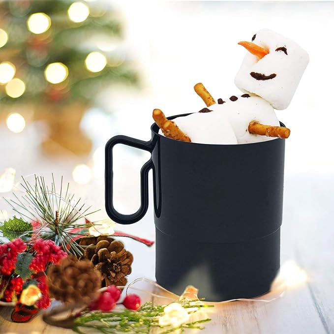Party Essentials 8-Ounce Hard Plastic Coffee Cup/Tea Mug with Handle, 20-Count, Bistro Black (Pack of 6)