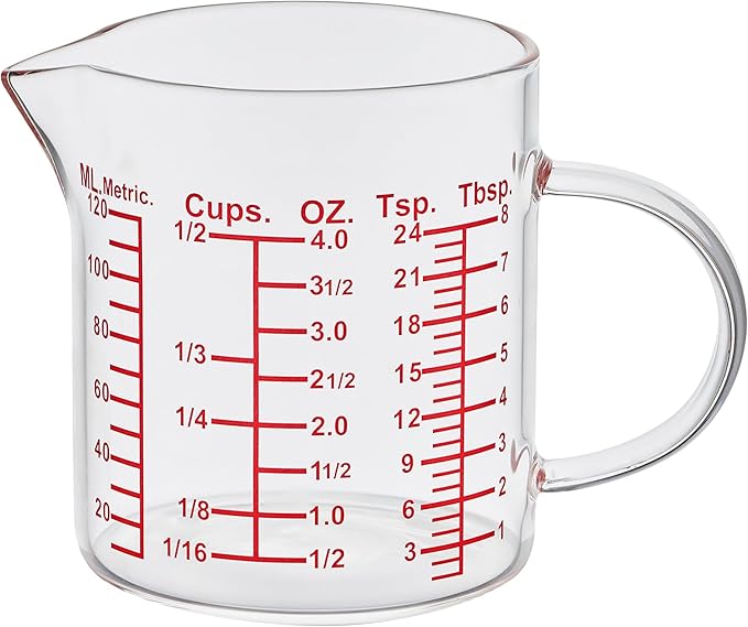 Measure Glass -[Insulated handle | V-Shaped Spout]-Made of High Borosilicate Glass Measuring for Kitchen or Restaurant, Easy to Read, 120 ML (4 Oz)