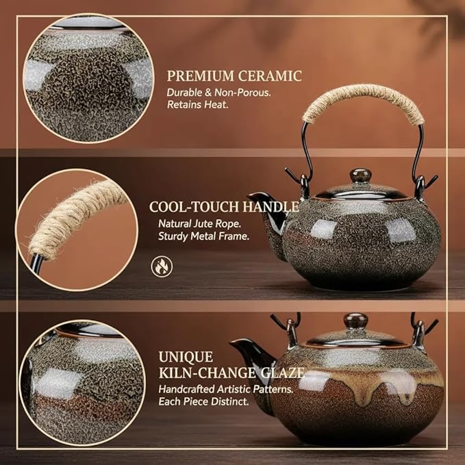 Japanese Teapot with Infuser Ceramic Tea Pot with Removable Stainless Steel Fliter for Loose Tea 25 OZ / 750ml Teapots for Tea Coffee Milk Herbal tea for Office Home Men Women as Gift,Grey