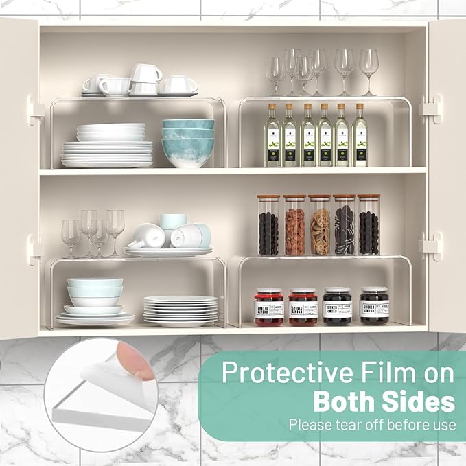 Clear Cabinet Shelf Organizers, 2 Pack Shelf Risers Kitchen Cabinets, Spice Rack for Dishes, Soda Cans and Cup（11.8 x 4.72 x 4.72 Inch）