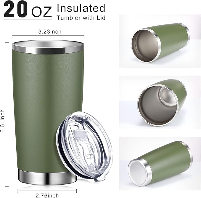 Sieral 36 Pack Stainless Steel Tumblers Bulk with Lids Double Wall Vacuum Insulated Coffee Cups Blank leakproof Powder Coated Tumblers for Engraving Wedding Graduation Party Favors(20 oz,Army Green)