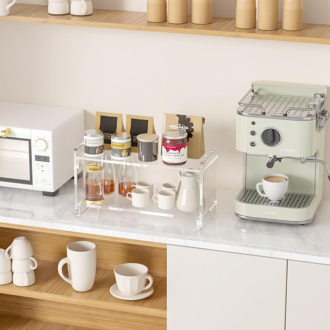Coffee Station Organizer Countertup: Coffee Bar Accessories - 2 Tier Kitchen Acrylic Storage Shelf for Placing Mugs Beans Syrup Cups Stirrers