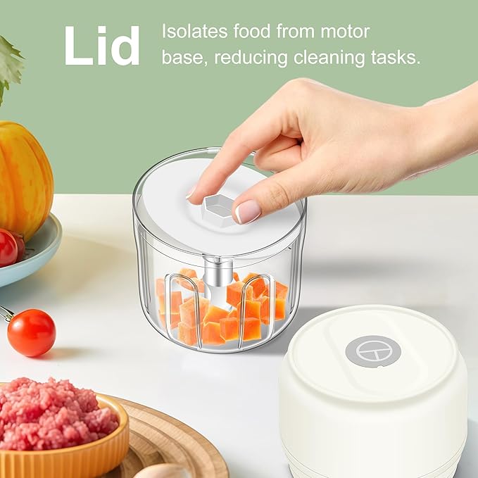 250ml Electric Garlic Chopper, Portable Garlic Press, Wireless Mini Food Processor, Rechargeable Garlic Chopper Mincer for Ginger, Chili, Onion, Minced Meat and Spices (White)