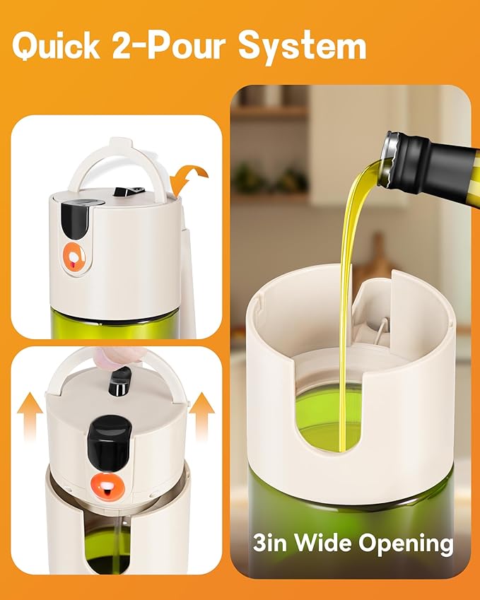 Upgrade 2 in 1 Oil Sprayer for Cooking, 17oz Light-Blocking Glass Olive Oil Dispenser Bottle for Kitchen,Food-Grade Oil Mister with 8 Stickers for Salad, Frying (Green Bottle-White Gap)