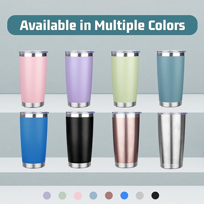 20 oz Tumbler with Lids and Straws, Stainless Steel Insulated Travel Coffee Mug, Double Wall Vacuum Insulated Tumblers, Powder Coated Coffee Tumbler for Cold & Hot Drinks (Pink)