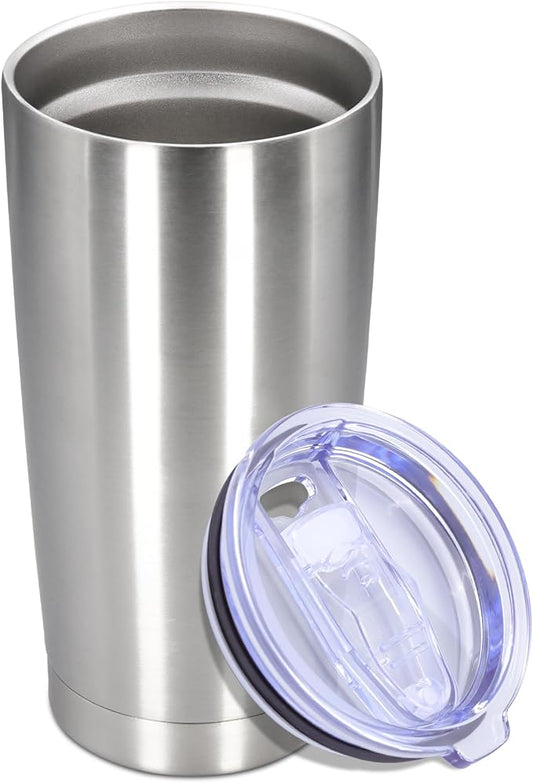 20 oz Tumbler with lid Double Wall Vacuum Insulated Tumblers Stainless Steel Coffee Mug Travel Coffee Tumbler Powder Coated Tumbler Cup Keep Hot&Cold - (Stainless 1 Pack)