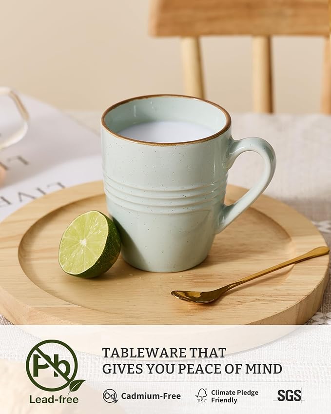 famiware Jupiter Coffee Mugs Set of 6, 13 oz Coffee Mug, Microwave and Dishwasher Safe, Coffee Cups with Handle for Coffee, Tea, Cocoa, Milk, Light Green
