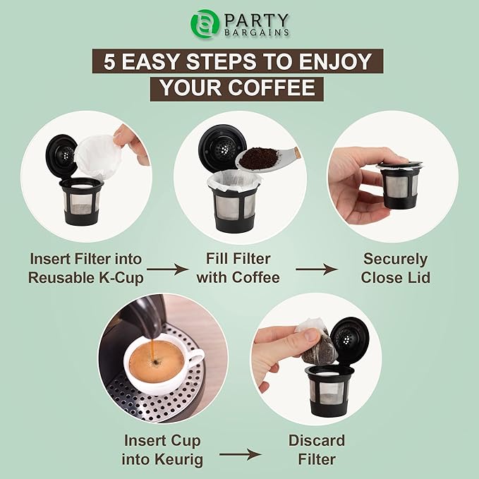 PARTY BARGAINS 600 Classic Disposable Coffee Filter Liners – Compatible with Keurig Brewers & K‑Cup Reusable Pods, Single‑Use Classic Design