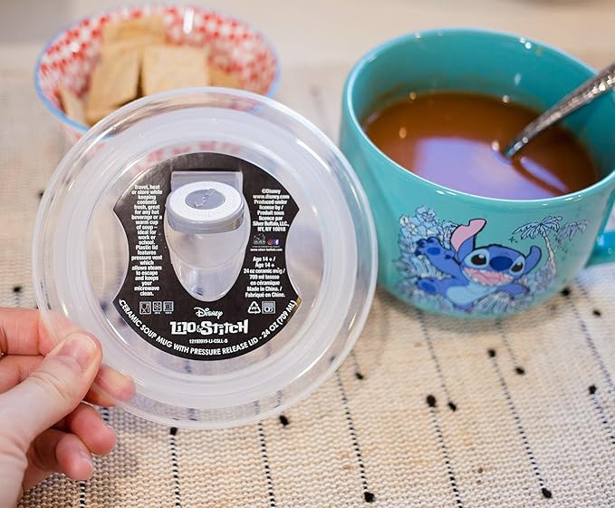 Silver Buffalo Lilo and Stitch Stay Weird Ceramic Soup Mug with Vented Plastic Lid, 24 Ounces