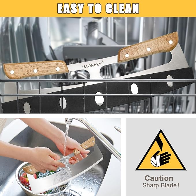 Sharp Pizza Cutter Rocker 14 inch with Double Handles and Protective Cover, Good for Kitchen Dining Room