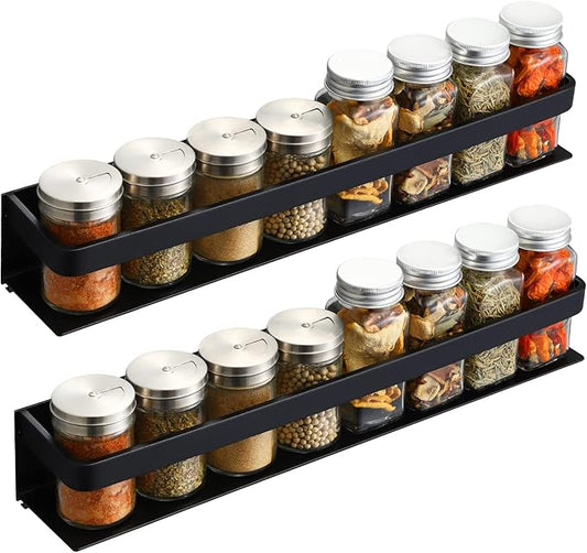 KES Spice Rack Organizer Kitchen Spice Rack Seasoning Organizer 16 Inch Aluminum Spice Holder Wall Mount Anodized Black 2 Pack, KSR401S40-BK-P2