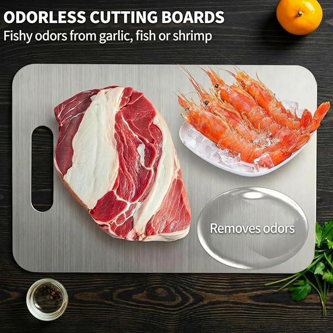 Titanium Cutting Board - 100% Pure Titanium Cutting Boards, Food-Grade, Non-Slip Surface, Dishwasher Safe, for Elegant Serving Tray for Kitchen, Charcuterie, Meat, Vegetables, Easy Clean, 9.5"x5.9"