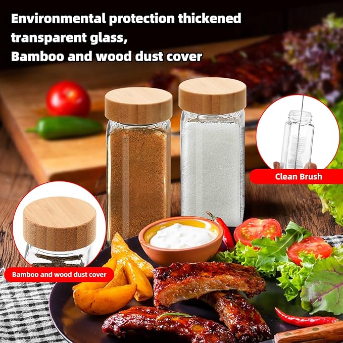 2Pcs 4oz Glass Spice Jars with Shaker Lids, Spice Jars Trial Set & Supplement Set, Empty Spice Containers and Square Spice Bottles for Kitchen (Bamboo Lids)