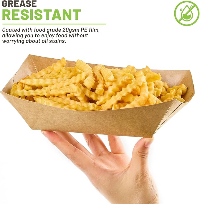 4 LB Large Paper Food Trays, 100 Pack Disposable Nacho Trays Kraft Paper Food Boats Party Serving Baskets for Nachos Sandwiches Burgers Popcorns Salads Snacks