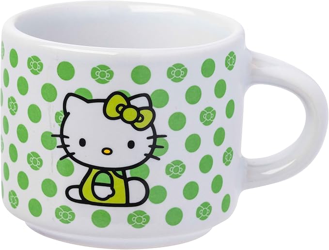 Silver Buffalo Sanrio Hello Kitty Polka Dots 4pc Stackable Ceramic Espresso Small Cup Set, 3 Ounces