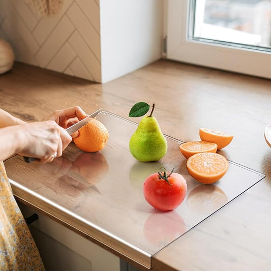 Acrylic Cutting Board with Counter Lip, 24x18 Inch Clear Cutting Boards for Kitchen Counter, Large Cutting Board Non Slip for Countertop Protector, Apartment Essentials Kitchen Decor Gifts